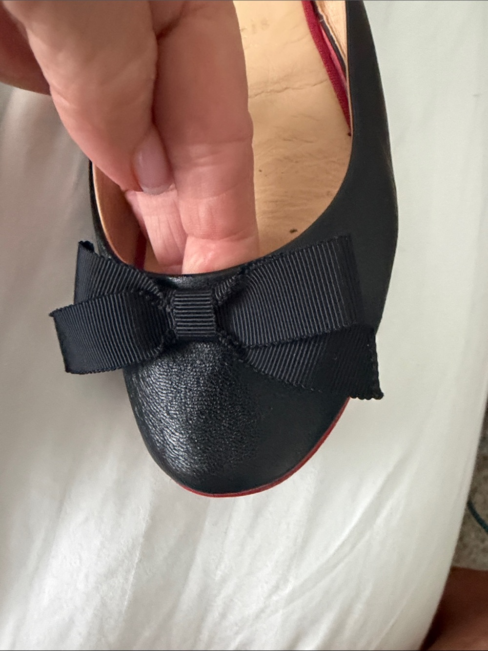 Christian Louboutin Black Leather Bow Ballet Flats - Picture 4 of 13